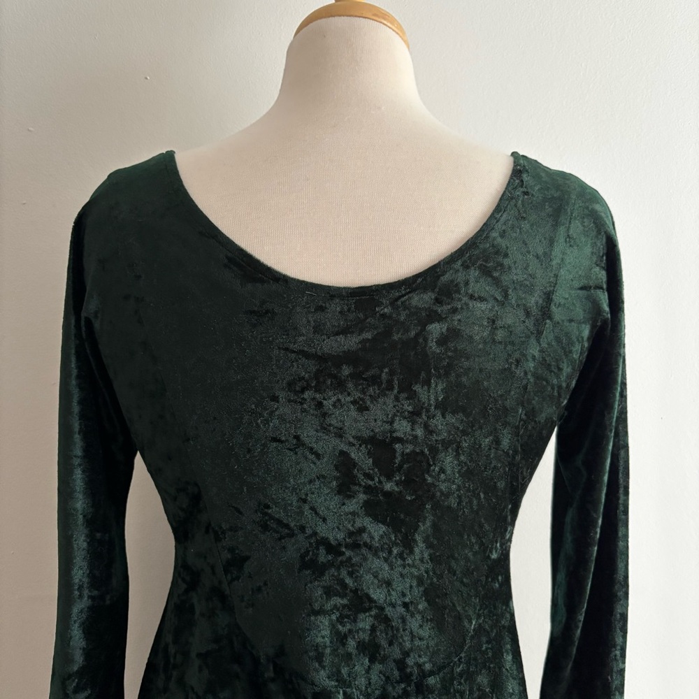 Vintage 1990s ALL THAT JAZZ Dark Green Crushed Velvet Midi Dress / 8 - Picture 8 of 13